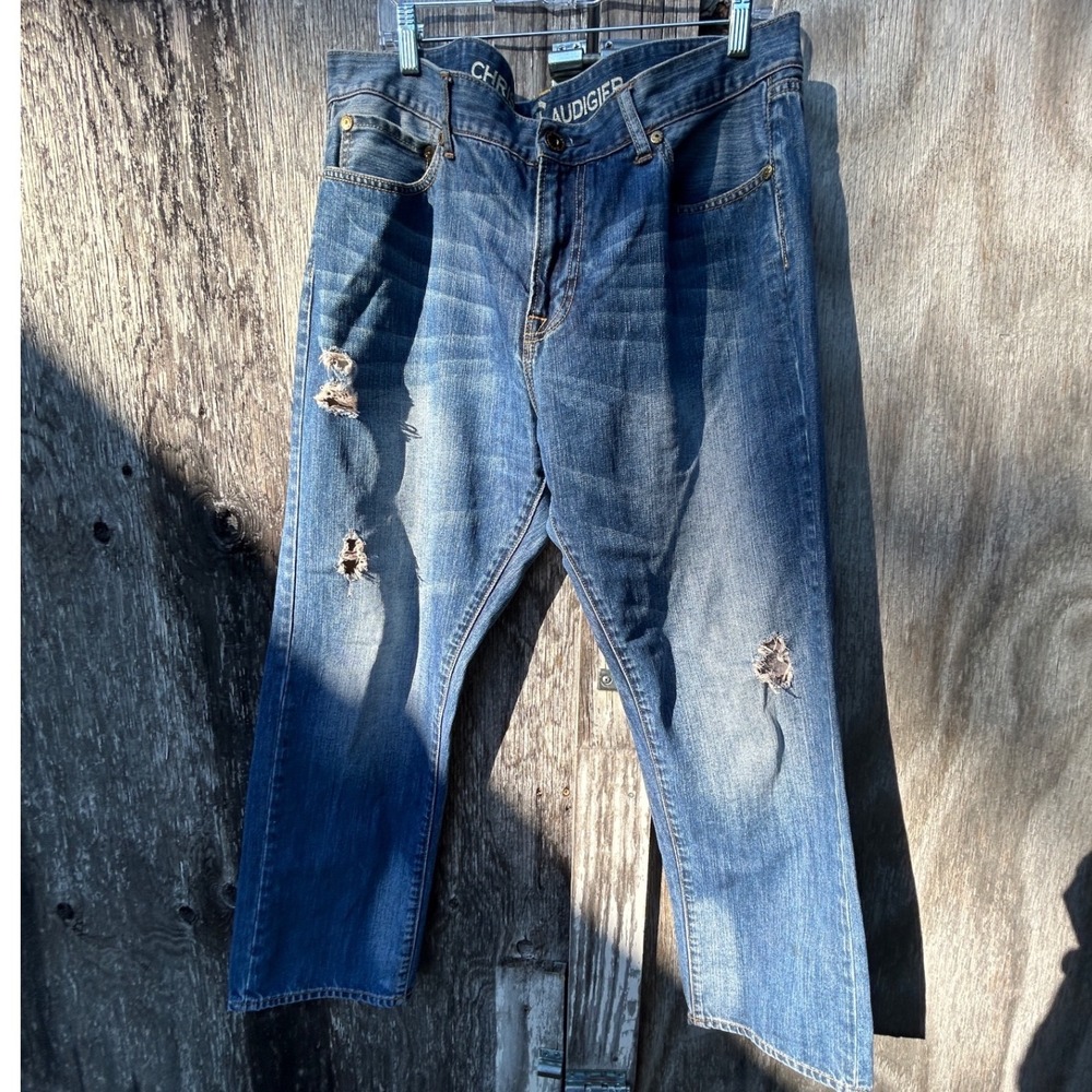 Christian Audigier Y2K Distressed Mens Baggy Jeans 38x30